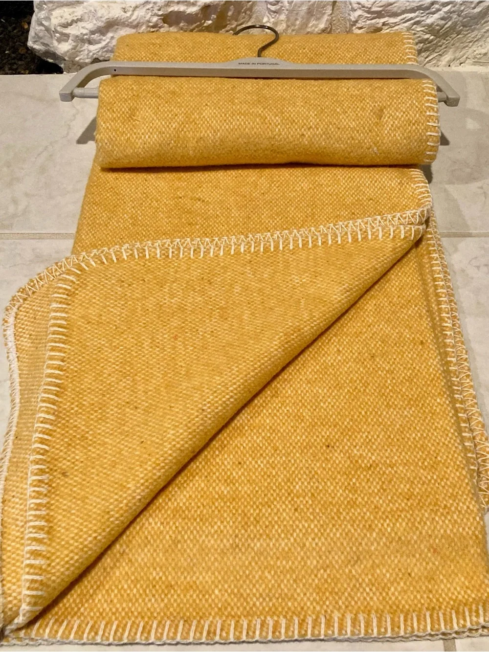 NWT Roca Home brand mustard yellow blanket made in Portugal